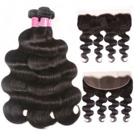 Julia Body Wave Human Hair 3 Bundles With 13x4 Transparent Lace Frontal