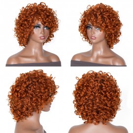 Julia Glueless Ginger Color Short Pix Cut Bob Wigs Bouncy Curls With Bangs Soft & Natural Wig