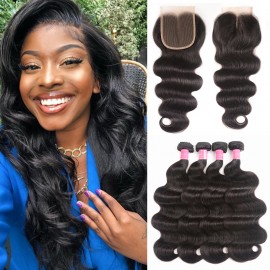 Julia Hair 4 Bundles Body Wave Weave Hair With 4*4 Lace Closure 100% Unprocessed Virgin Human Hair