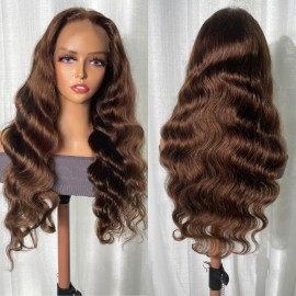 Julia #4 Brown Color Body Wave Human Hair 13x4 Lace Front Wigs