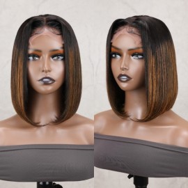 Julia Hair Ombre Highlight Bob Wig Straight Bob Wig With Brown Highlight T Part Lace Wig