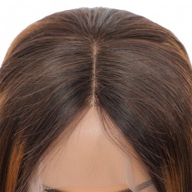 Julia Rich Brown Highlight Bob Wig Middle Part T Part Bob Wig Human Hair Straight Bob Wig
