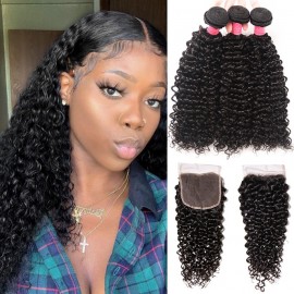 Julia Human Hair 3 Bundles Virgin Indian Remy Jerry Curly Hair With Lace Closure
