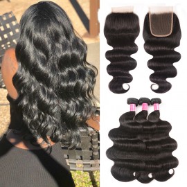 Unprocessed Julia Body Wave Hair 3 Bundles With Lace Closure