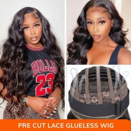 Julia Hair Affordable Body Wave 4X4 Lace Closure Wigs Pre Plucked Air Wig Pre-Cut Lace Human Hair Wigs 150% Density