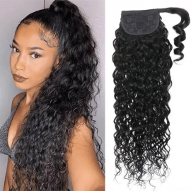 Julia Natural Black Water Wave Long Weave Ponytail 100% Human Hair Extension Hair Piece