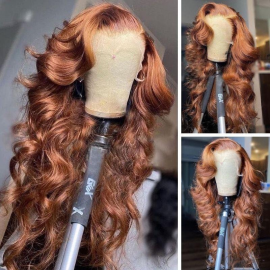 Julia Ginger Color YTB Same Hair Auburn Brown 13x4 Transparent Lace Front Big Voluminous Curls Loose Wave Highlight Wigs 180% Density