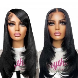 Julia Bigkane's Same Hair 90's Inspired Layer Cut 13x4 Lace Front Straight Human Hair Wig With Pre Plucked Hairline