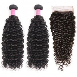 Julia 2 Pieces Of Curly Hair Weaves With Lace Closure Natural Color Customized Curly Lace Closure Wigs