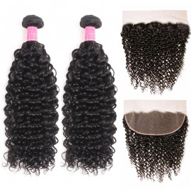 Julia 2 Pieces Curly Human Hair Weaves With 13x4 Transparent Lace Frontal Customizable Pre Plucked Curly Hair Lace Front Wig 220% Density