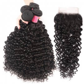 Julia 100% Curly Human Hair Weave 4 Bundles Virgin Curly Hair Bundles With Lace Closure