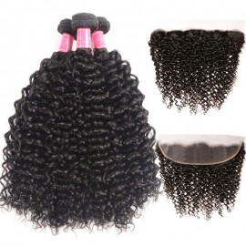 Julia 3pcs Virgin Human Curly Hair Weaves With Best Lace Frontal Closure 13x4