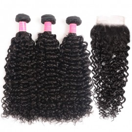 Julia Curly Human Hair Weave 3 Bundles With Transparent 4x4 Lace Closure