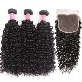 Julia Curly Human Hair Weave 3 Bundles With Transparent 4x4 Lace Closure