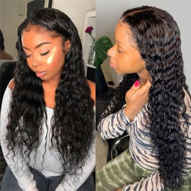 Julia Curly Lace Part Human Hair Wigs Middle Part Fake Scalp Wigs With Baby Hair