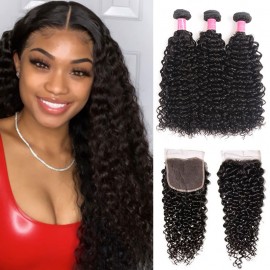 Julia 3 Bundles Virgin Curly Weaves Malaysian Hair With Lace Closure Human Hair