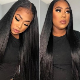 Julia Straight Human Hair Wigs With Baby Hair Natural Black Lace Front Long Straight Wigs 180% Density