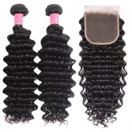 Julia Hair 2 Bundles Deep Wave Hair With Closure Customized 200% Density 4x4 Lace Closure Wigs