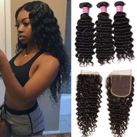Julia 3Pcs Deep Wave Human Hair Bundles With One Free Lace Closure - This Product Doesn't Enjoy Other Discounts