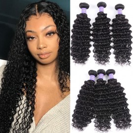 Julia Deep Wave Human Hair Bundle Double Wefts Natural Black 3 Bundles Deep Wave Weaves