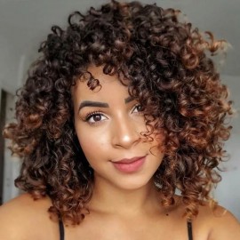 Julia Honey Blonde Deep Wave Wig Highlight Auburn Brown Color Deep Curly Wave Short Human Hair Wigs With Bangs