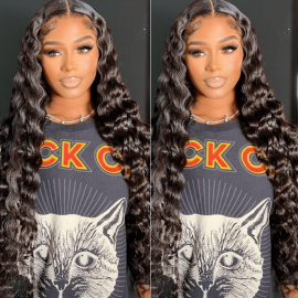 Julia New Deep Wave Hair Lace Front Wig With Baby Hair 150% Density Deep Wave Pre Plucked Wigs