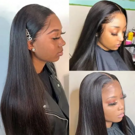 Julia Glueless Wigs With T Part 100% Straight Human Hair Lace Wigs With Middle Part Natural Color