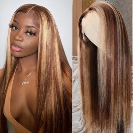 Julia Honey Blonde Highlights 13X5X0.5 Middle Part Lace Front 150% Density Straight Wave Wig