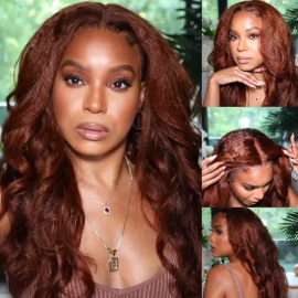 Julia Auburn Brown Colored Kinky Straight Wigs High-Quality Transparent 13X4 Lace Front Human Hair Wig