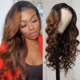 Pre Plucked Lace Front Highlight Ombre Body Wave Human Hair Wigs Julia Hair Monday Sales