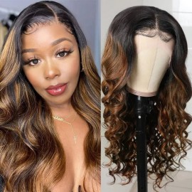 Pre Plucked Lace Front Highlight Ombre Body Wave Human Hair Wigs Julia Hair Monday Sales