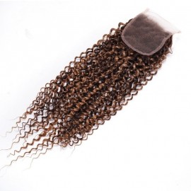 Julia Highlight Jerry Curly 4x4 Swiss Lace Closure Honey Blonde Ombre Color 100% Human Hair One Piece