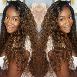 Julia Hair 13x4 Lace Frontal Water Wave Balayage Highlight 150% Density Dark Roots Lace Front Human Hair Wig