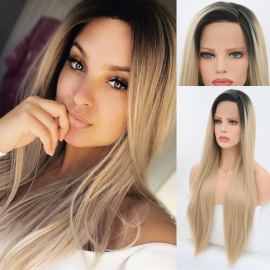 Julia High Quality Natural Black To Blonde Ombre Straight Lace Front Wigs Sleek and Sexy Human Hair Wigs 20 Inch