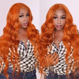Julia Affordable Ginger 13X4 Lace Front Wig Body Wave Transparent Lace Human Hair Wigs 150% Density Flash Sale