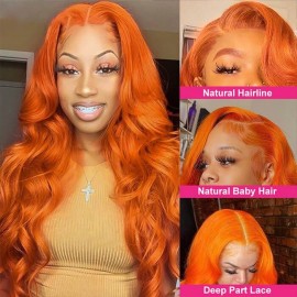 Julia Hair Affordable Orange Ginger 13X4 Lace Front Wig 150% Density Body Wave Transparent Lace Human Hair Wigs