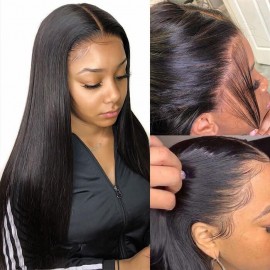 Julia 150% 180% Density Straight Human Hair Wig With Pre Plucked Hairline 13x4 Transparent Lace Frontal Wig