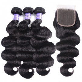 Julia Natural Black Body Wave Human Hair 3 Bundles With Lace Closure