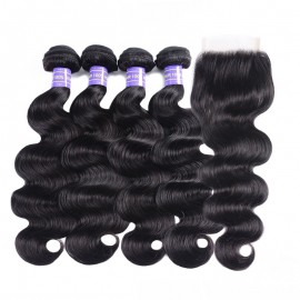 Julia Natural Black 4 Bundles Body Wave Weaves Human Hair With Closure