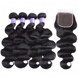 Julia Natural Black 4 Bundles Body Wave Weaves Human Hair With Closure