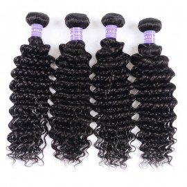 Julia 4 Bundles Deep Wave Human Hair Bundles Natural Black Deep Wave Weaves