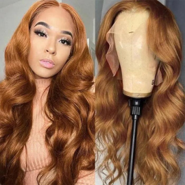 16 Inch Light Brown Colored #8 Voluminous Lace Front Body Wave Wig 150% Density