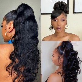 Julia Hair Inch Natural Black Body Wave Long Weave Ponytail