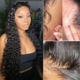 Julia13x4 HD Lace Frontal Curly Glueless Wigs Pre Plucked Invisible Hairline With Baby Hair Around 180% Density