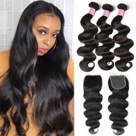 Julia Hair Body Wave 3 Bundles Human Hair With 5x5 HD Lace Closure 100% Unprocessed Weave Hair Extensions