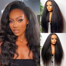 Julia Hair Glueless Kinky Straight 5x5 HD Lace Closure Wig Undetectable Lace Wigs Yaki Straight Human Hair 180% Density