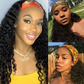 Julia 16 Inch Curly Human Hair Headband Wigs 100% Human Hair Brazilian Wigs