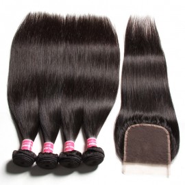 Julia 4 Bundles Straight Indian Human Virgin Hair With Lace Closure