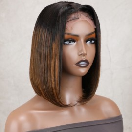 Julia Hair Ombre Highlight Bob Wig Straight Bob Wig With Brown Highlight T Part Lace Wig