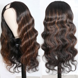 Julia U Part Body Wave Wigs Middle Part Highlight Brown Color Brazilian Human Hair Wigs For Women